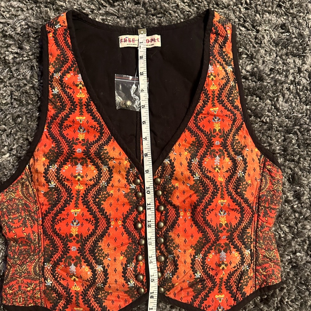 Free People Women Gemini Quilted Vest Top Floral Rust Combo Boho Festival XS S M - Picture 10 of 10